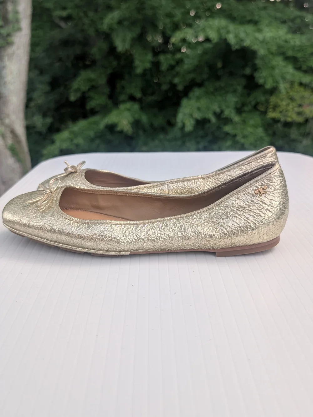 Tory Burch Laila Metallic Gold Bow Ballet Flats